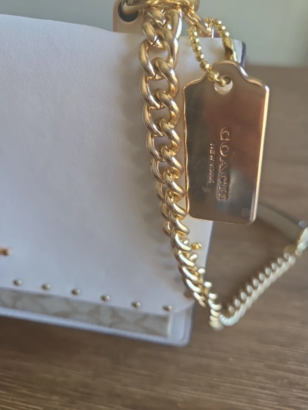 Coach Ivory and Signature Canvas Chain Crossbody with Gold Hardware